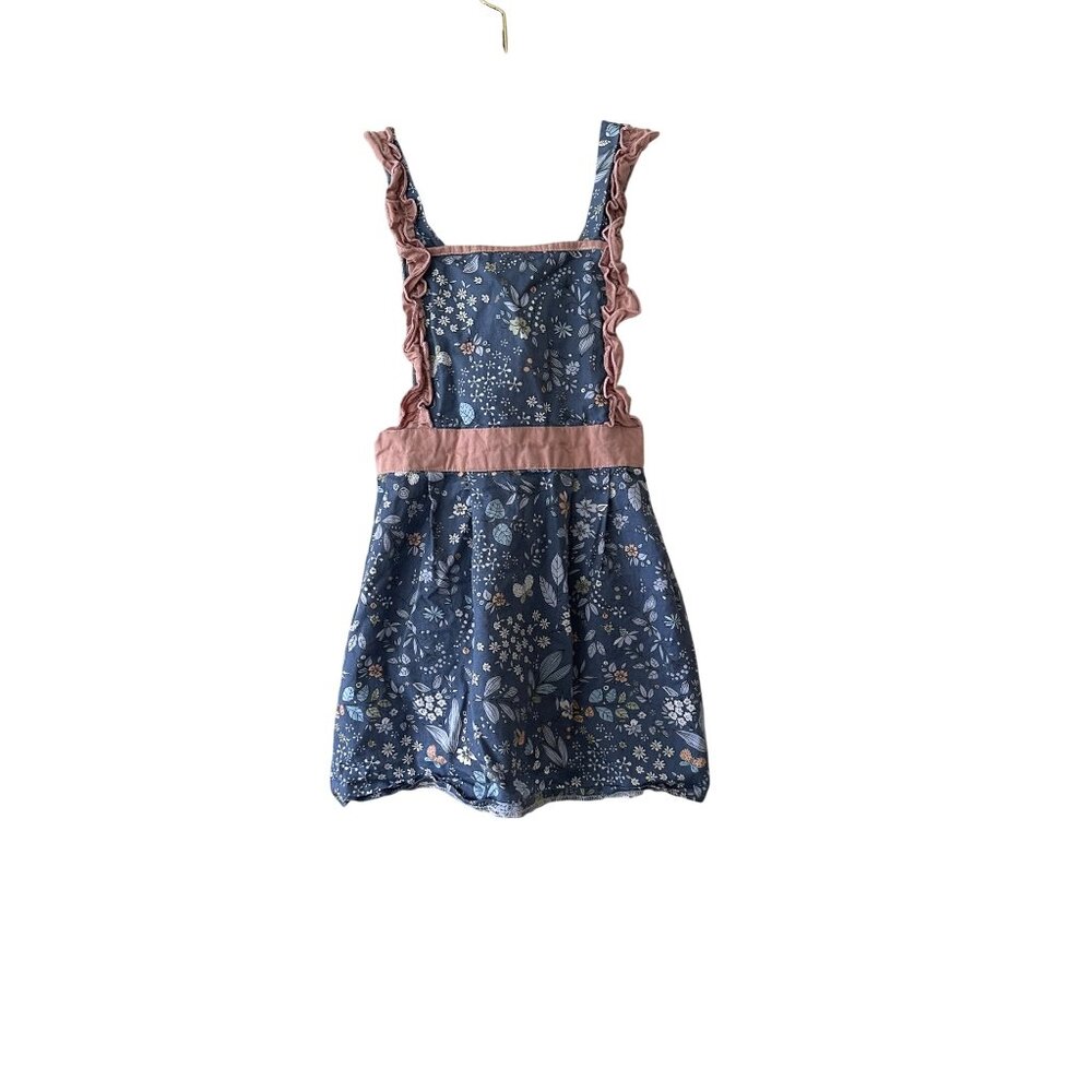 Vintage-Inspired Girls Apron Dress Ruffle Straps Floral Adjustable Mini Chef
